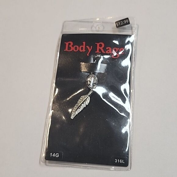 Spencer's Body Rage Feather Dangle Belly Button Ring 14 Gauge 316L New - Picture 1 of 3